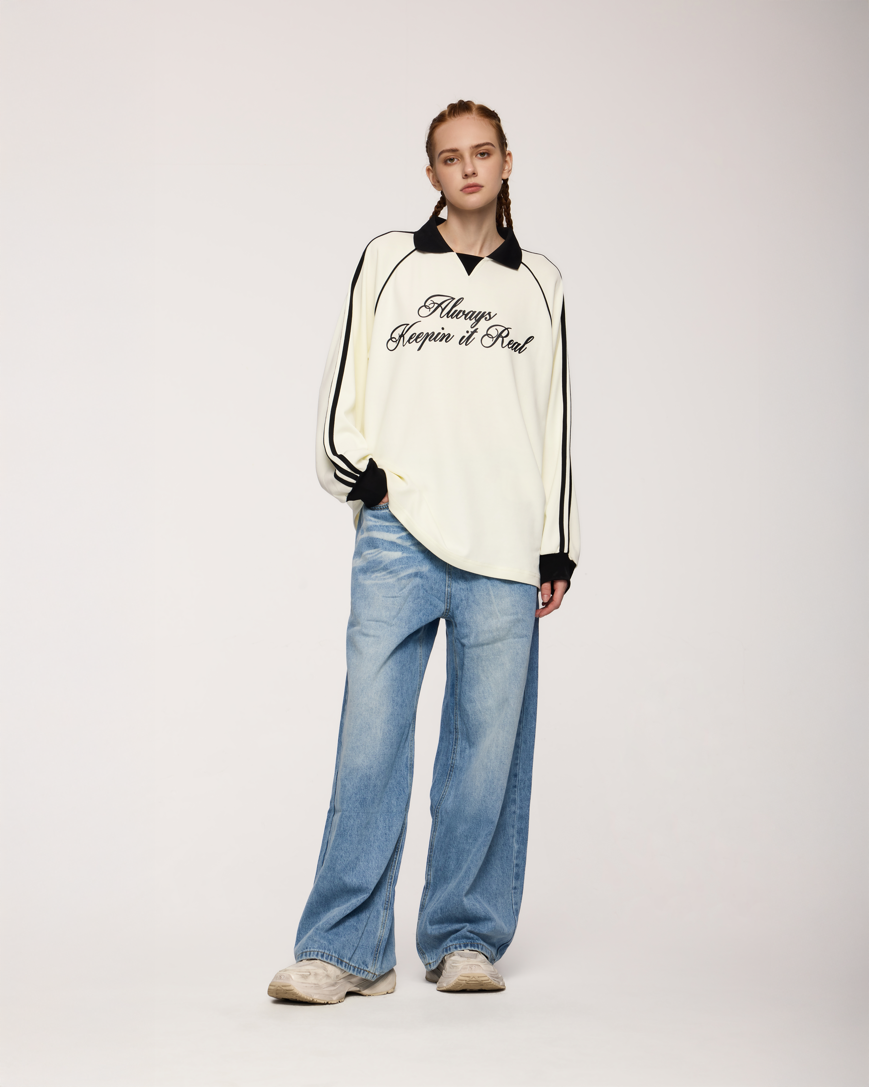 Long Sleeve Polo Tee Cream