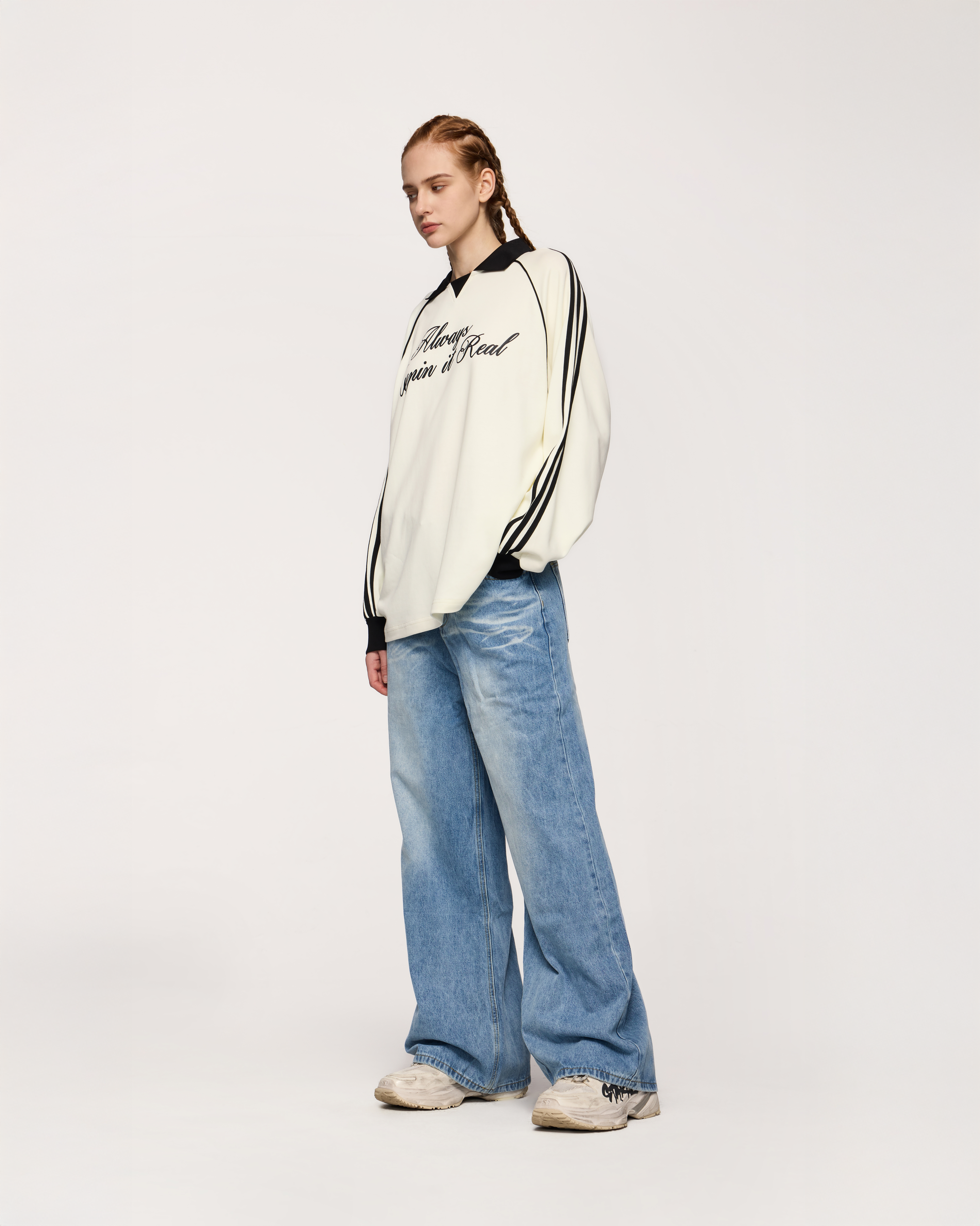 Long Sleeve Polo Tee Cream