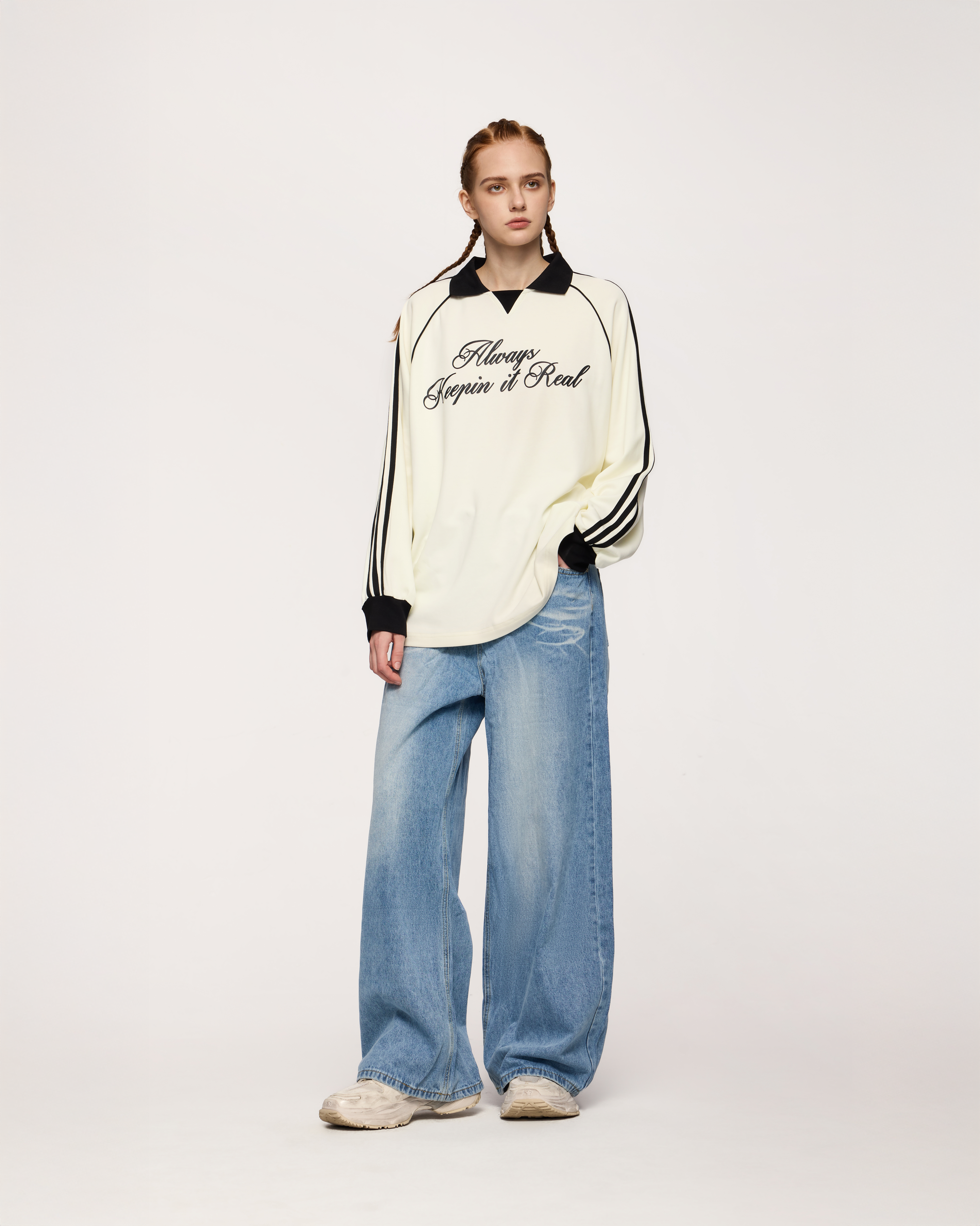 Long Sleeve Polo Tee Cream