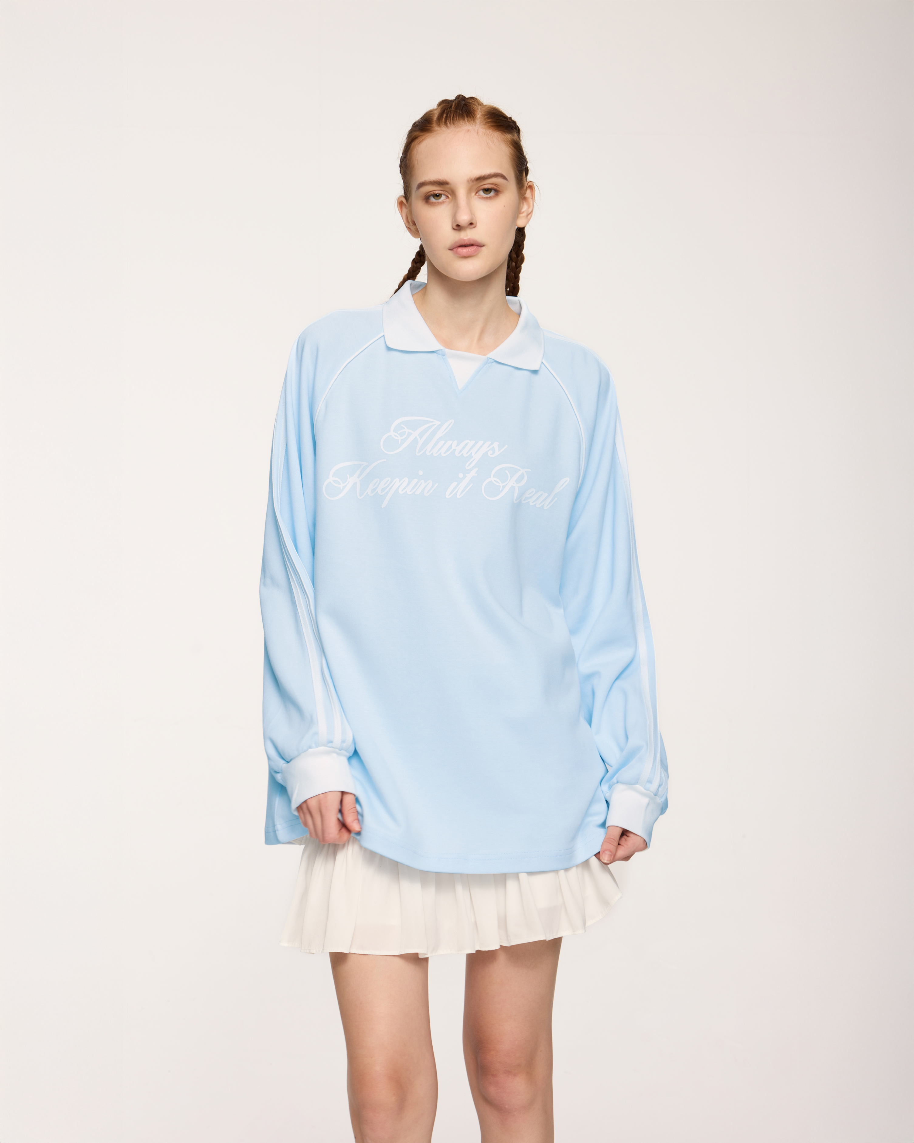 Long Sleeve Polo Tee Wild Blue