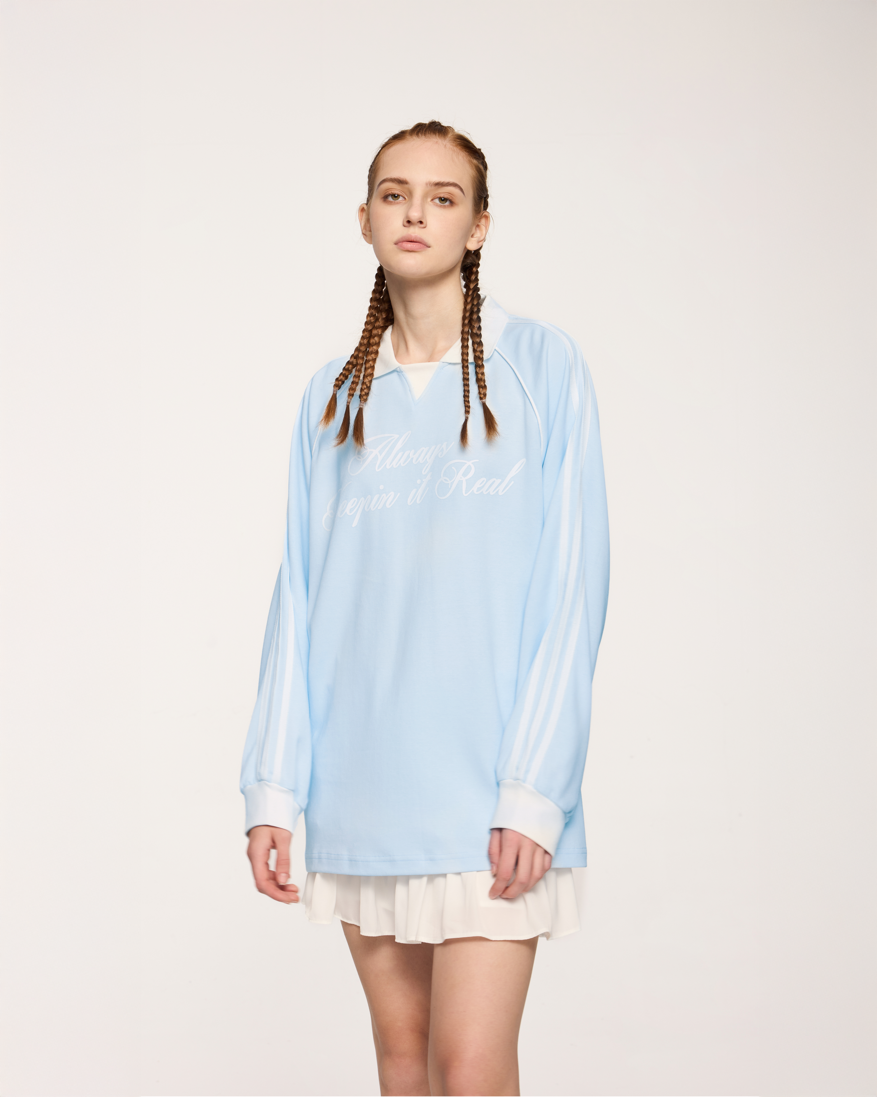 Long Sleeve Polo Tee Wild Blue