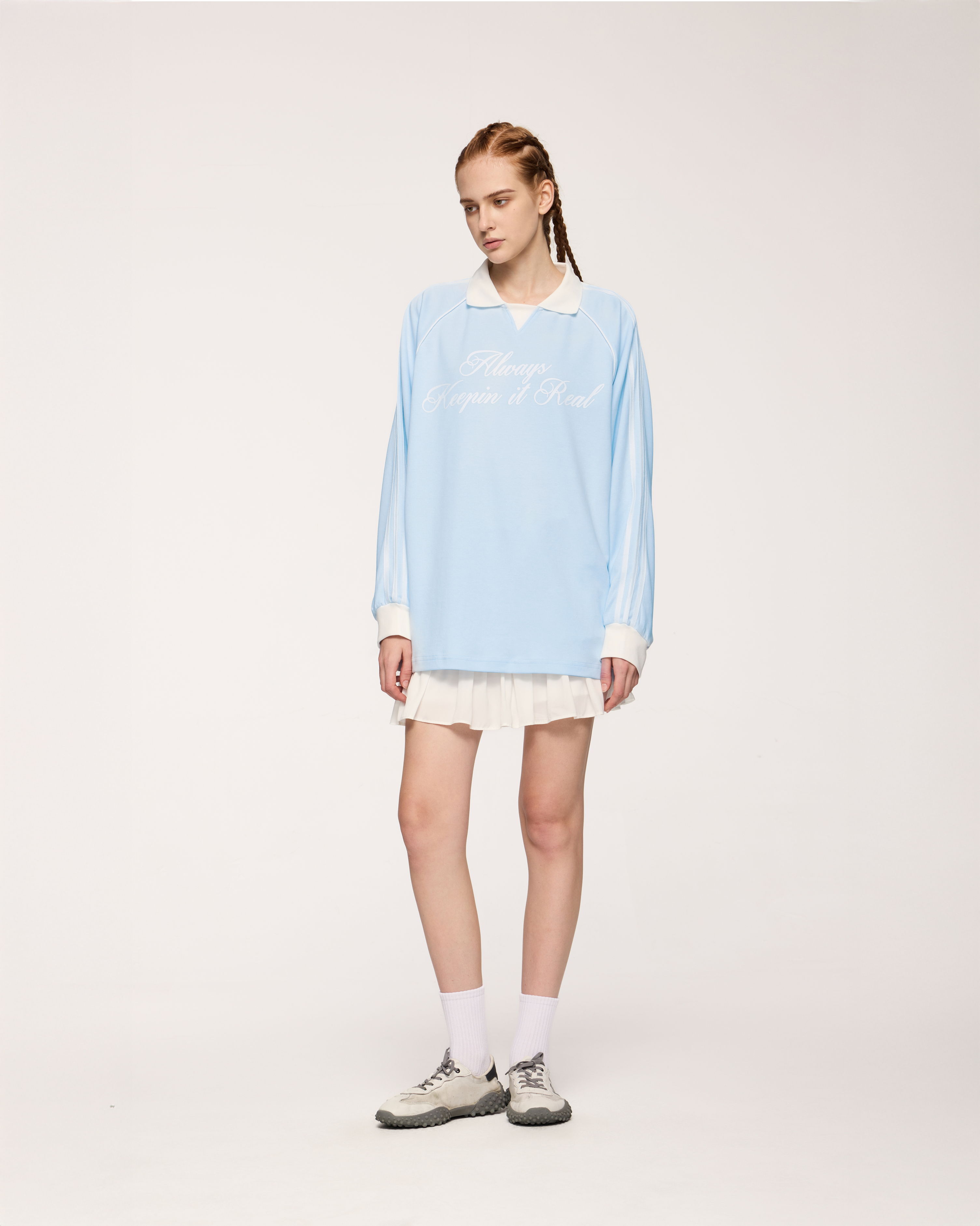 Long Sleeve Polo Tee Wild Blue