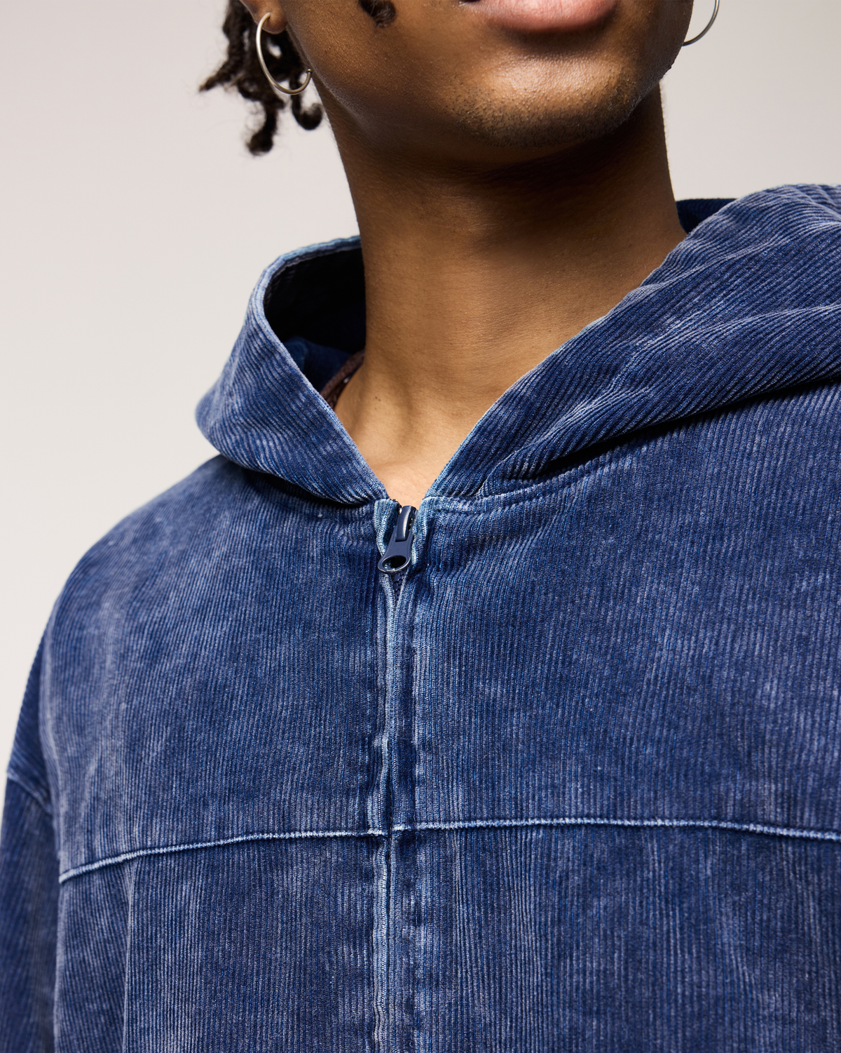 Dark Washed Blue Zip-up Hoodie