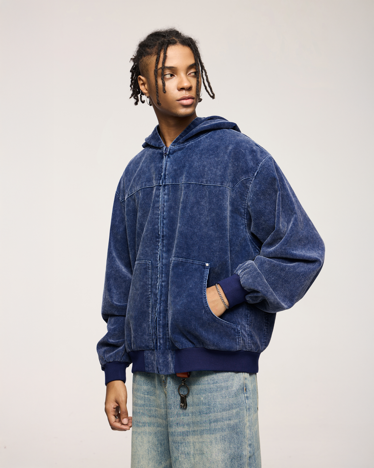 Dark Washed Blue Zip-up Hoodie