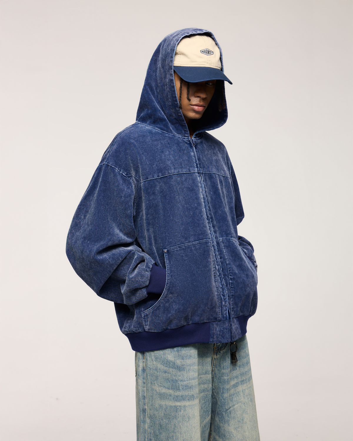 Dark Washed Blue Zip-up Hoodie