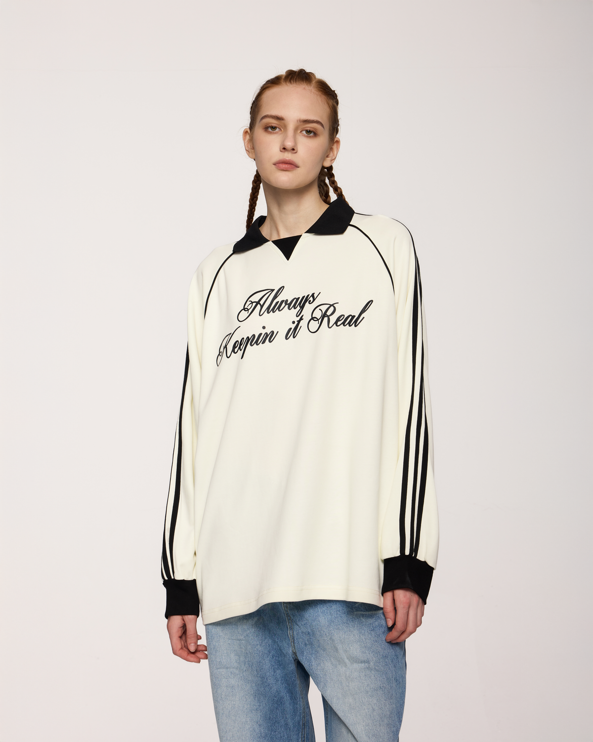 Long Sleeve Polo Tee Cream