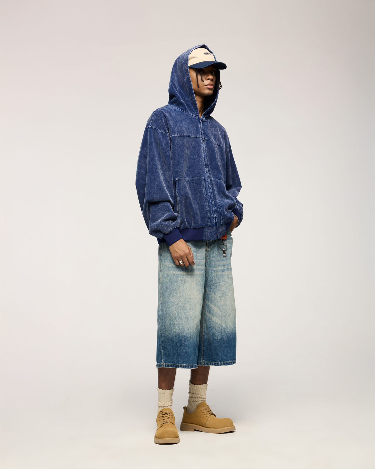 Dark Washed Blue Zip-up Hoodie