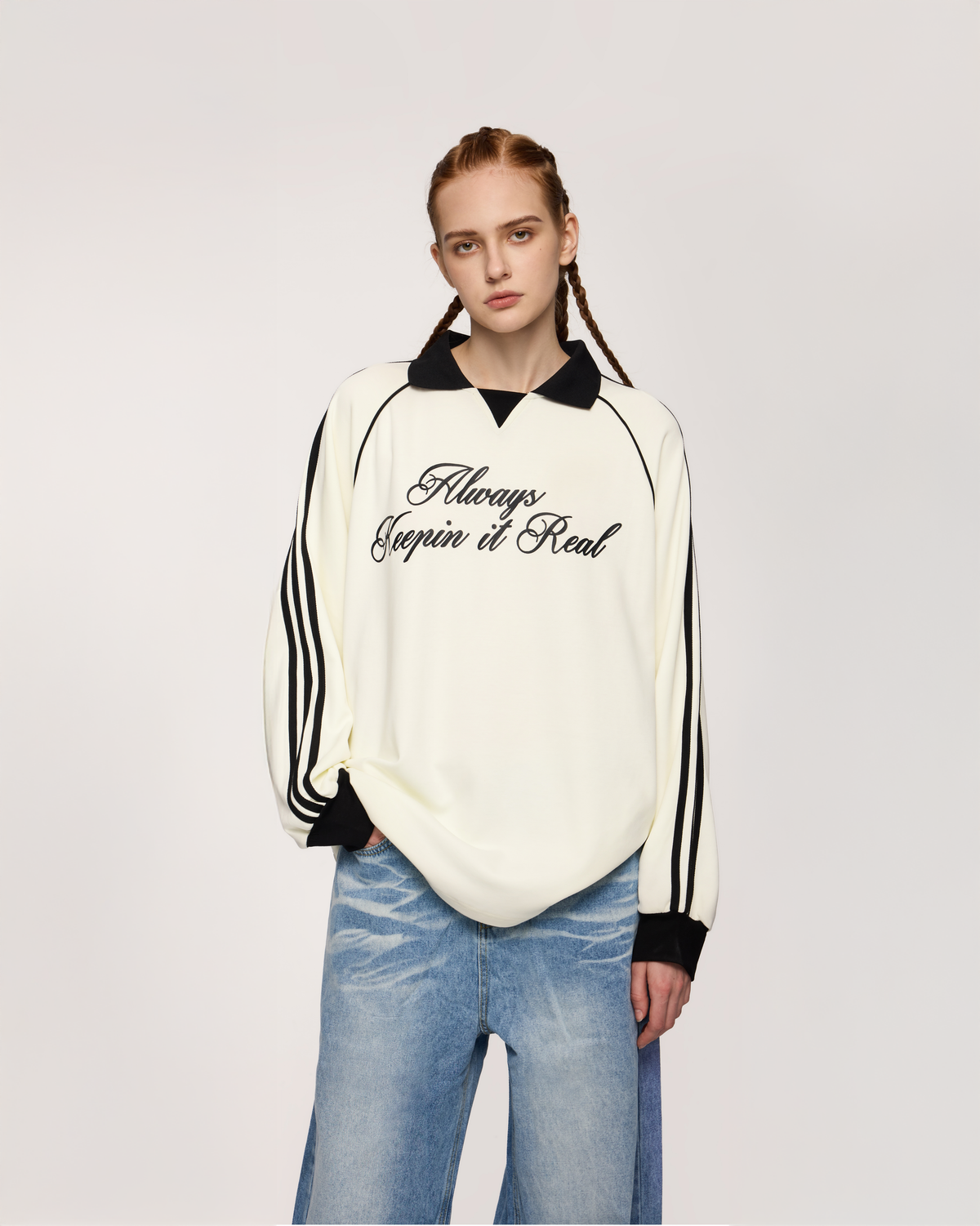Long Sleeve Polo Tee Cream